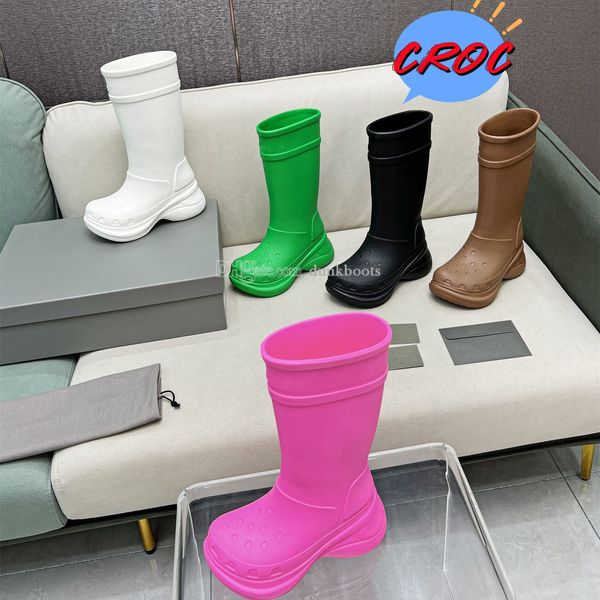 

designer luxury cross paris rain boots high platform long boot knee booties autumn winter knight big head jelly thick bottom, Black