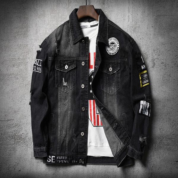 

men's down parkas men jacket coat trendy brand denim jackets men fashion mens jean bomber jacket cotton outwear male cowboy hiphop 2211, Black