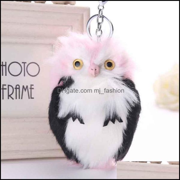

keychains lanyards cute bird owl keyring keychain carabiner imitation rabbit hair plush toy key chain ring bag hangs lkey holders dhmpw, Silver