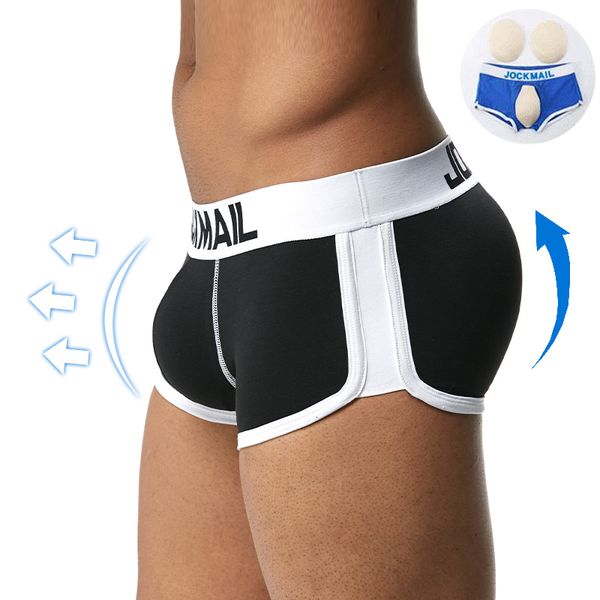 

underpants jockmail men s padded boxer shorts cotton push up gay underwear butt enhancer soft trunk include pads front back 221119, Black;white