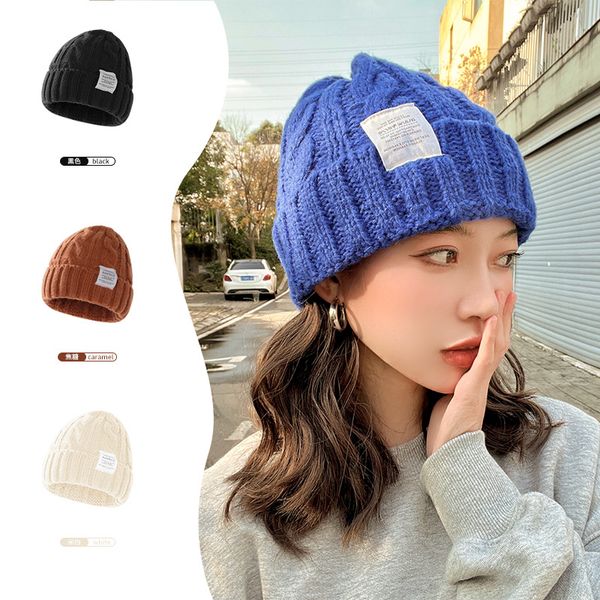 

fashionable fried dough twist wool cap children's warm ear protection for students in autumn and winter knitted couple versatile cold h, Blue;gray