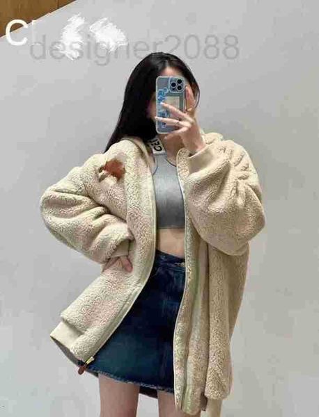 

women's jackets designer fall 2022 new style ce family lamb hair letter lining long sleeve hooded loose medium teddy bear coat di6w, Black;brown