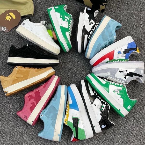 

bapesta bapestas baped sta casual shoes sk8 low men women black white pastel green blue suede pink mens womens trainers outdoor sports sneak