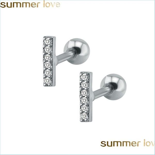 

stud gold sier plated cz stud earrings for elegant girls women dainty mini bar lip rings nails earring wedding design drop delivery j dhbfz, Golden;silver