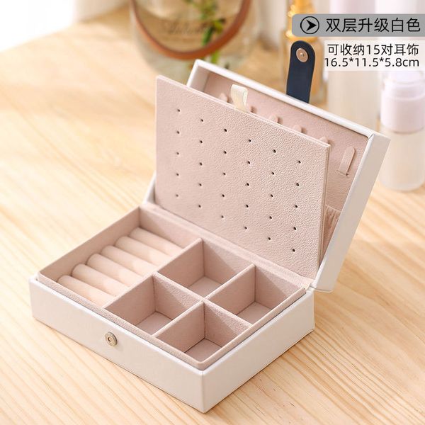 

jewelry boxes pu leather korean style girls earring ring necklace storage case jewelry organize box design 221119, Black;white