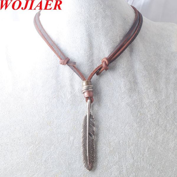

collares necklaces pendants cool rock metal feathers pendant leather cord chain vintage design men neckla bc023, Silver