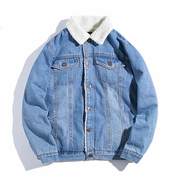 

men's down parkas men's thickened lamb wool denim jacket cotton clothes cotton clothes original single plus velvet jacket clothing, Black