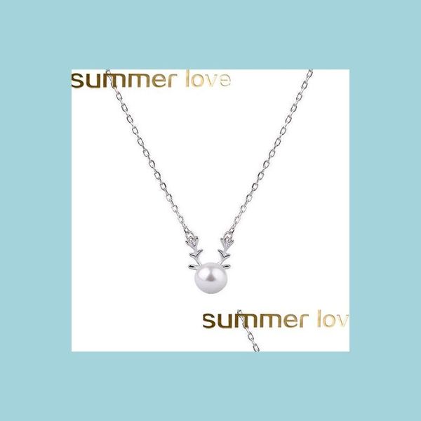 

pendant necklaces fashion sier christmas pearl deer necklace gift pendant jewelry accessories for elegant women girl drop delivery n dhd4k, Silver