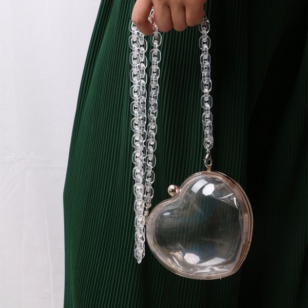 

waist bag heart shaped diamonds transparent evening acrylic chain shoulder clean day clutches party wedding 221119
