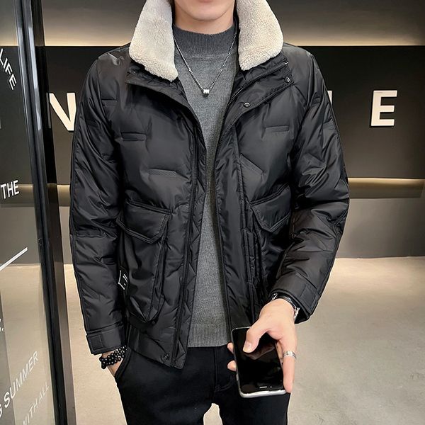 

men's down parkas autumn solid color 2023 winter casual fashion white duck down jacket parkas men's outwear puffer coats male clo, Black
