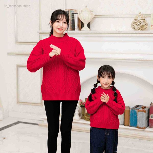 

family matching outfits new autumn/winter 2022 new year celebration family parent child clothing warm long sleeve knitted fried dough twist, Blue