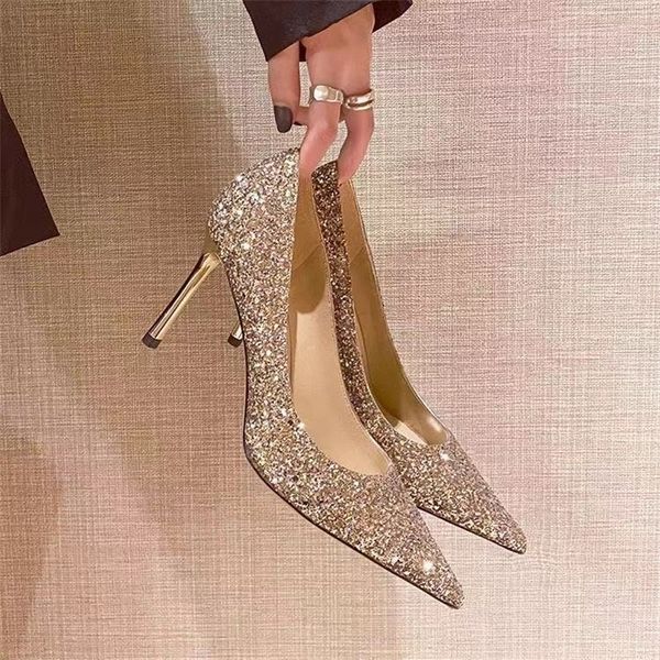 

dress shoes high women pumps pointed toe woman crystal party heel 221118, Black