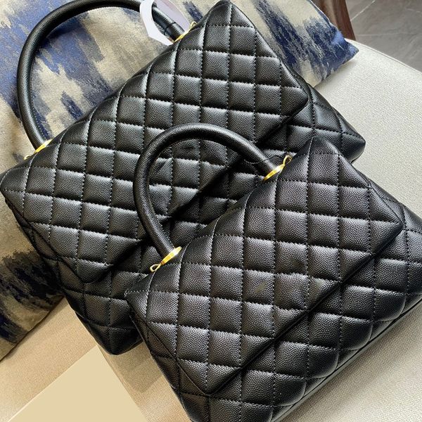 

womens designer caviar leather co handle tote bags calfskin medium/large gold metal hardware matelasse chain crossbody shoulder multi pochet