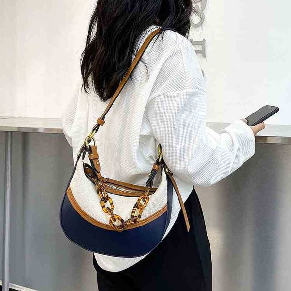 

bags bag women's 2023 new version canvas sling single shoulder underarm bag color contrast texture chain hand-held crescent purses