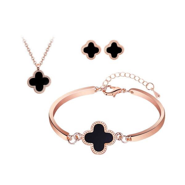 

charm bracelets pendant necklaces in stock women fashion jewelry 316l stainls steel 18k gold plated four-leaf clover bracelet necklace earri, Golden;silver