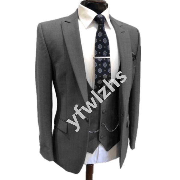 

customize tuxedo one button handsome peak lapel groom tuxedos men suits wedding/prom/dinner man blazer jacket pants tie vest w1207, Black;gray