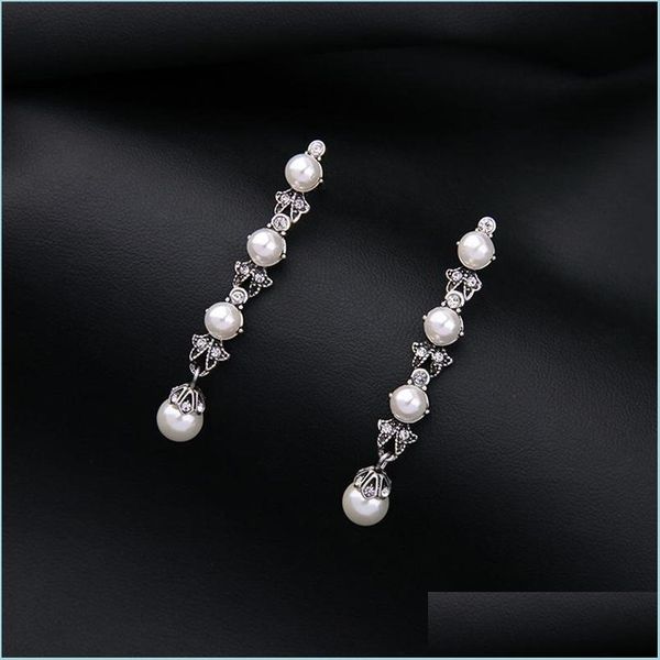 

dangle chandelier vintage pearl drop earring ancient sliver color classic long charm for women female wedding jewelry giearring de dh1q2, Silver