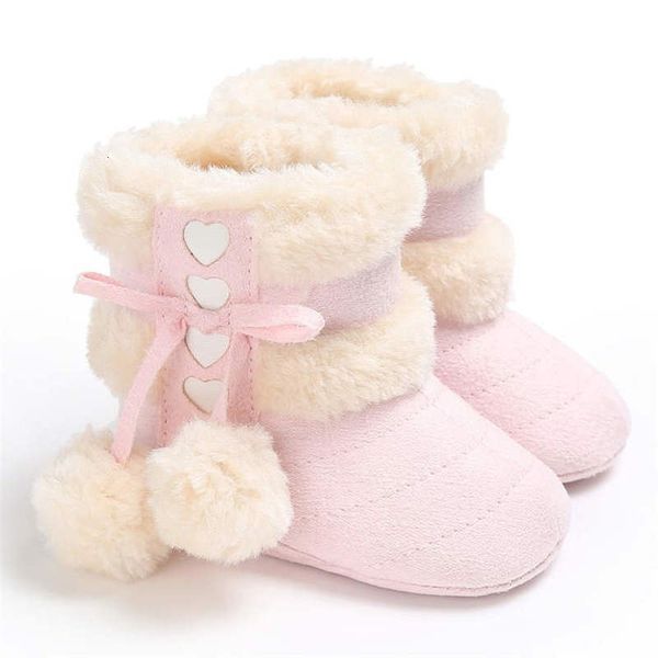 

sneakers winter snow baby boots 7colors warm fluff balls indoor cottton soft rubber sole infant born toddler baby shoes 221119, Black;red