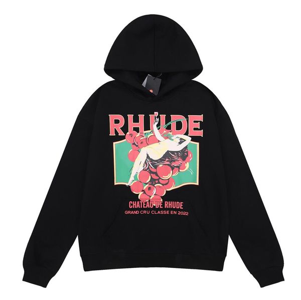 

men's rhude hoodies monogrammed washcloth embroidered american high street blouse for men and women 3q809, Black