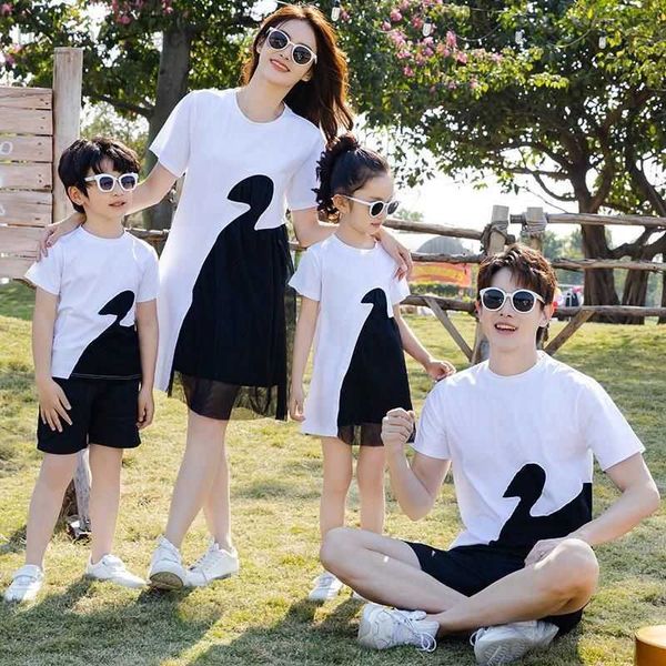 

family matching outfits mother and daughter in parent-child clothes online celebrity high-end family with three mouths and four mouths summe, Blue