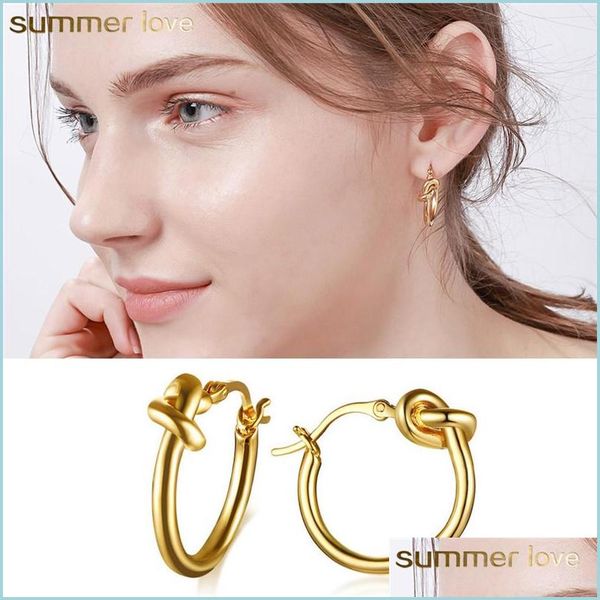 

hoop huggie unique knotted hoop earrings for women simple cute round circle dangle stainless steel earring fashion jewelry christm dhrwi, Golden;silver
