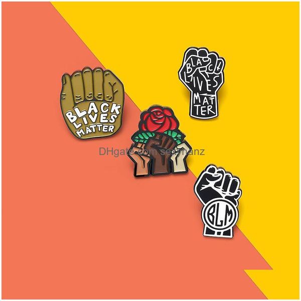 

pins brooches black lives matter cartoon alloy brooch set 4pcs blm rose flower fist letter enamel paint badges for girls pin shirt dhz5z, Gray