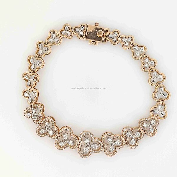 

charm bracelets pendant necklaces 14k rose gold clover shape diamond bracelet jewelry, Golden;silver