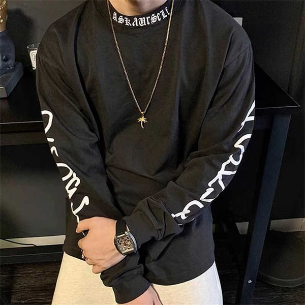 

men's t-shirts 2021fw askyurself t-shirt men women sanskrit bet printed long sleeve tee vintage washing tee t221007, White;black