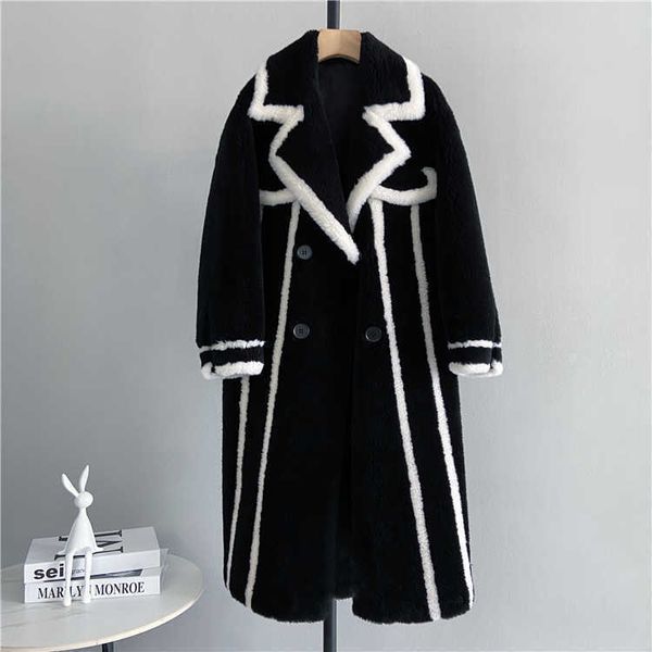 

women's fur faux 2023 new fashion winter jacket women real coat casual thick sheep shearing warm solid pocket streetwear outerwear r2 t, Black