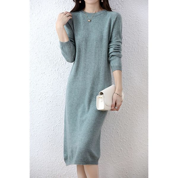

casual dresses autumn winter high elasticity 100 wool thicken sweater dress warm elegant knitted pullover women slim dress female casual dre, Black;gray