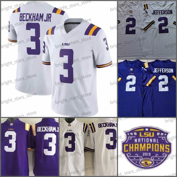 

lsu tigers football jersey 2 justin jefferson white 3 odell beckham jr. purple mens college football jerseys 125th stitched, Black