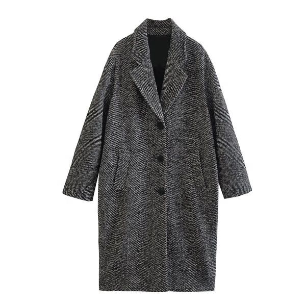 

women's wool blends bm md za wholesale women's autumn and winter style thickened loose casual warm coat jagged overtheknee coat 88, Black