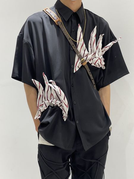 

men's casual shirts men lazy black silk pendant short sleeve shirt lightweight design breathable cool loose men and women 221119, White;black