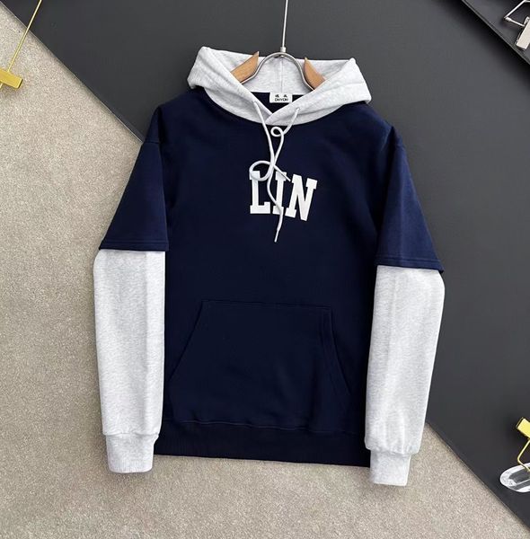 

duyou vintage fake two pieces hoodies luxury designer men hoody women sweatshirts combed cotton print sueter hombre heather pullover hoodies, Black