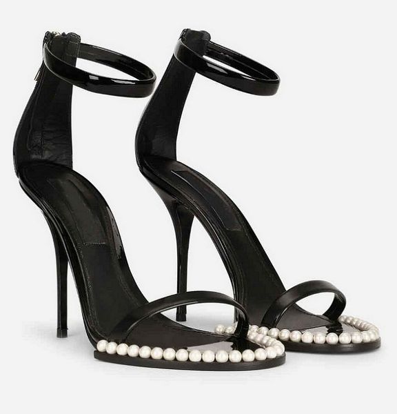 

elegant brand keira women sandals shoes faux-pearl embellished high heels open-toe black calf leather goatskin dress wedding gladiator sanda