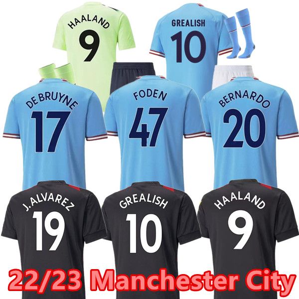 

new 22 23 manchesters city haaland soccer jerseys grealish sterling man city mahrez fans player version de bruyne foden 2022 2023 football, Black;yellow