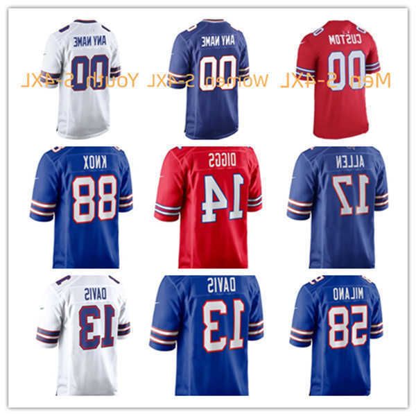 

football jerseys buffalo''bills''custom 41 reggie gilliam 10 khalil shakir 14 stefon diggs 50 greg rousseau 26 devin sin, Black;red