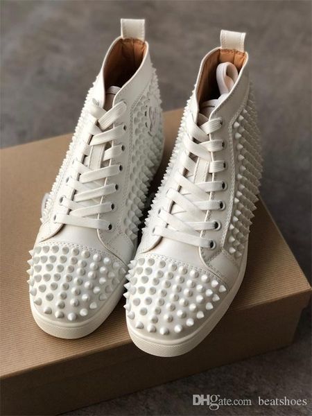 

red-bottoms christians women's trainers red spike suede high sneaker men shoes genuine leather fashion casual shoes big size with ksk, Black
