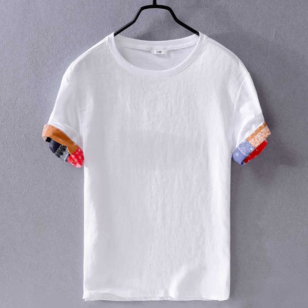

men's t-shirts new men's casual linen shor-sleeved shir whie loose rend -shir brand round ne shirs for ops chemise camisa g221118, White;black