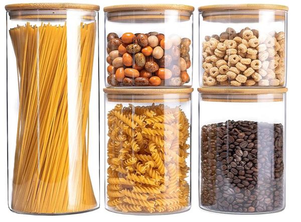 

glass storage jars clear glass food storage containers with airtight bamboo lid stackable kitchen canisters