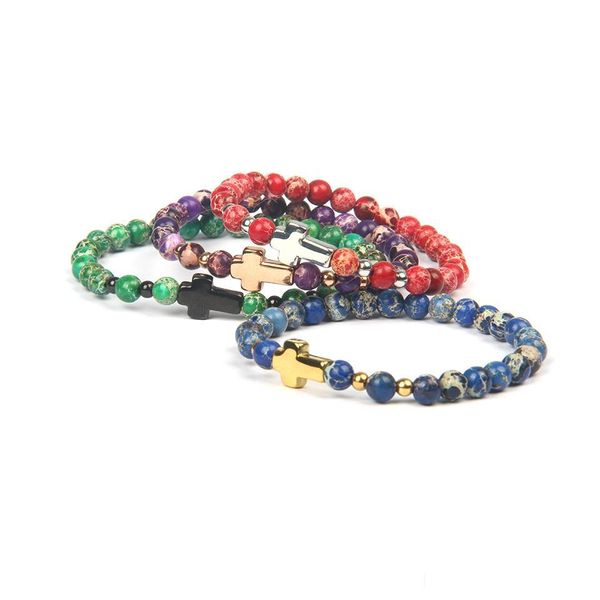

beaded stainless steel bracelet jewelry for men and women wholesale 6mm seant stone with colors cross drop delivery 2021 bracelets dhvqs, Black