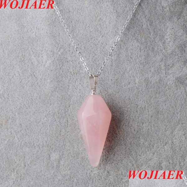 

pendant necklaces hexagonal pyramid pendant necklace natural pink rose quartz gem stone reiki chakra dangle beads jewelry z9097 drop dhjqi, Silver