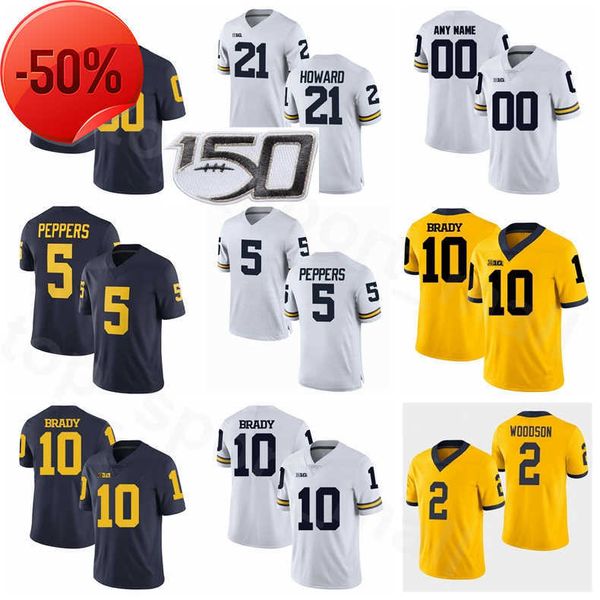 

college football ncaa michigan wolverines 10 tom brady jersey legend 5 jabrill peppers 2 charles woodson 21 desmond howard 56 lamarr woodley, Black;red