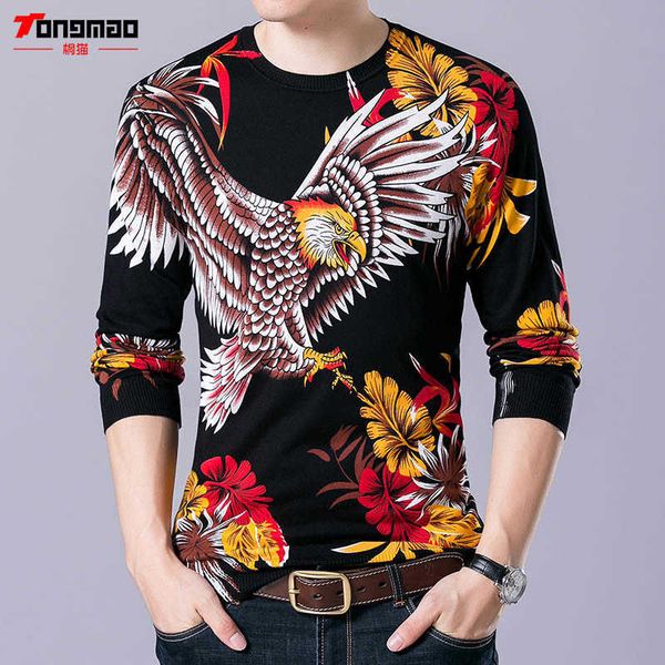 

men sweater fashion animal printing men clothes soft wool o-neck long sleeve casual mens pullover pull homme, White;black