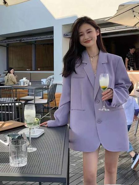 

women's suits blazers purple jacket korean version oversize design casual all match fashion blazer mujer office lady coat 221119, White;black