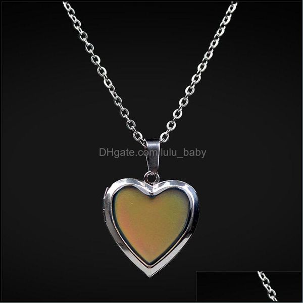 

pendant necklaces temperature sensing color changing heart locket necklace stainless steel chain women necklaces fashion jewelry gif dhbbq, Silver