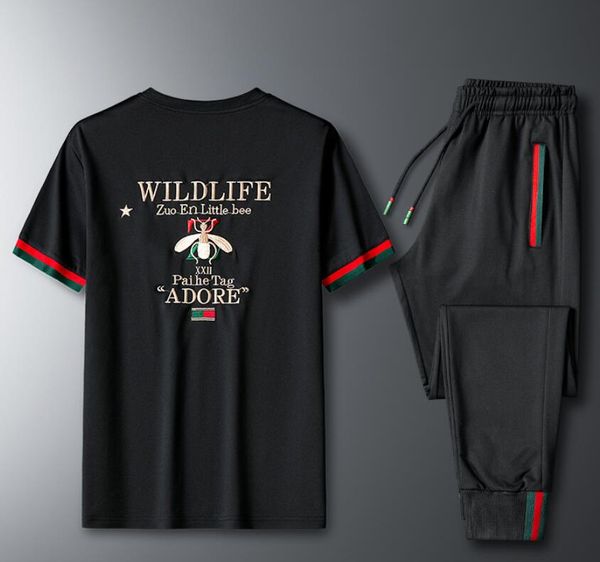 

men's tracksuits summer new trend slim slim fit breathable casual sports suit, Gray