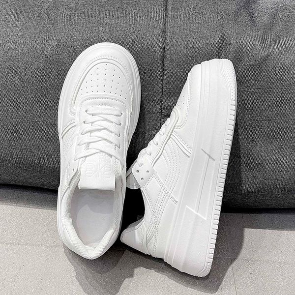 

dress shoes flat platform woman solid leather sneakers women chunky lace up sports plus size 221118, Black