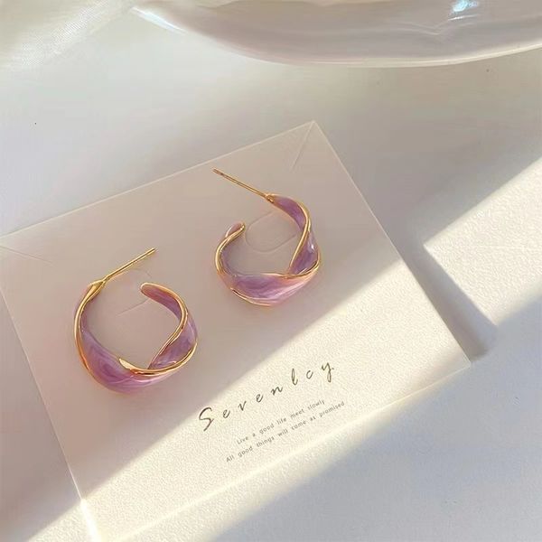 

charm fashion lavender purple earrings for woman metal golden twisted art line stud gift jewelry wholesale 221119