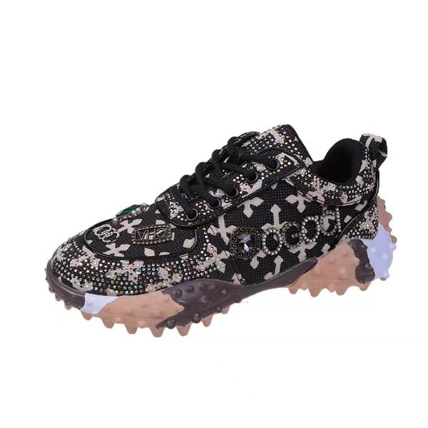 

dress shoes spring autumn explosive s trendy diamond studded vulcanized thick sole female sneakers 221119, Black